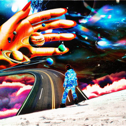 freetoedit road hand space clouds planets