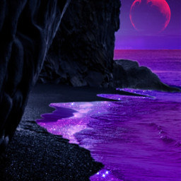 freetoedit magic purple glitter night nature fantasy beach waves moon noche fantasia playa morado violeta brillos myedit gaby298 remixed