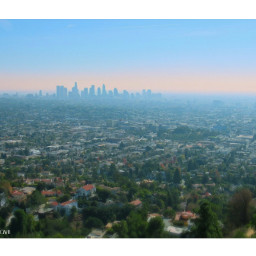 myphoto myphotography mypainting onthehills highabove losangeles california treetops foliage architecture builtstructures homes bulidings silhouettes throughthehaze againstthesky bluesky horizonoverland scenicview travelphography bordered paint edit