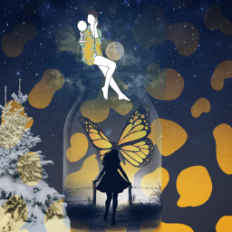 freetoedit girl silhouette sky moon butterfly ecpatternoverlays patternoverlays