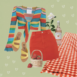 freetoedit summer aesthetic outfit picnic date ootd vsco red green yellow fruit cute hearts doodles summertime indie indiekid skirt retro vintage pretty flower travel france