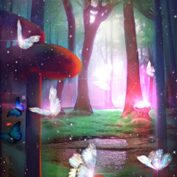 fantasy surreal forrest butterflies nature trees garden freetoedit