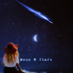moon stars girl sky night myedit freetoedit