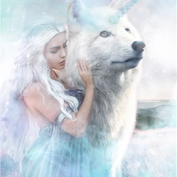 freetoedit remix wolf snow unicornhorn horn winter girl srcunicorndisguise unicorndisguise