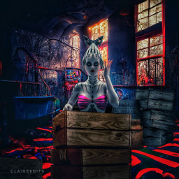 cybergoth cyberpunk cybercore weird creepy funhouse derelict woman freetoedit