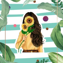 freetoedit leaves sunflower girl teal ecaestheticframes aestheticframes