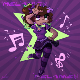 digitalart art oc cartoon cartooncharacter melanie laceylazorhands purple green music bagelslush march 2022