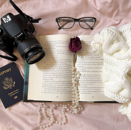 mylifestylehobbyphotographychallenge challengeaccepted adventures camera book passport pearlnecklace eyeglasses scarf driedrose flatlayphotography myphotography mylifeinapicture shotoniphone13 heypicsart local pcmylifestylehobby mylifestylehobby