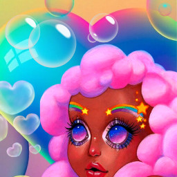 bubbles pink rainbowcolors brightcolors hearts wallpaper girl pinkhairedgirl fun fantasy blowmeabubble blowingbubbles colorful bright pink&bluewithyellows freetoedit