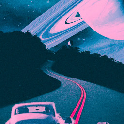 saturn planet illustration fantasy magical universe surreal planets astronaut earth road highway night car cars drive highwaycars freetoedit