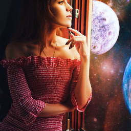 freetoedit surreal view space woman planets be_creative imagination madewithpicsart picsarteffects myedit enigmaart pixabay