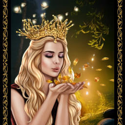 woman fairyqueen forest fireflies gold leaves light manythanks💐💝 freetoedit manythanks