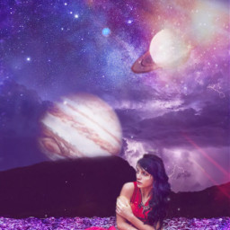 planets serene girl space colorful stars photoedit freetoedit