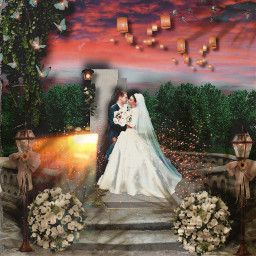 freetoedit remixit wedding bride imagination visualart couple marriage love iloveyou outdoors endoftheday skyandclouds flowers floral
