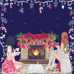 freetoedit christmas fireplace girls hotchocolate bows christmasstockings garland rug