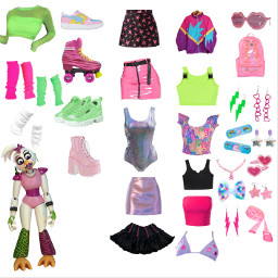 freetoedit glamrock glamrockchica chica neon 80s fnaf outfit