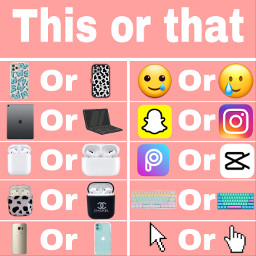 freetoedit thisorthat fillin questions thisorthatgames game minigame fun qna thisorthattemplate iphone iphone11 iphoneemoji samsung samsunggalaxyz instagram picsart capcut snapchat airpods laptop ipad keyboard case emoji