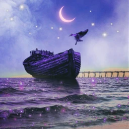 purple background sky stars beach boat freetoedit picsart surreal surrealedit madewithpicsart ircpurplesky purplesky