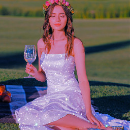 freetoedit girl outdoor outside aesthetic flowers picnic glitter sparkles glitterdress edit