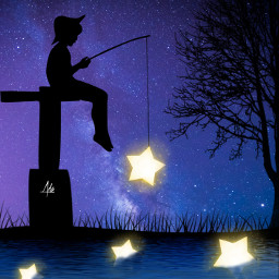 stars night starrynight boy magic fishing tree bluesky silhouette beautifulbackground freetoedit remixit