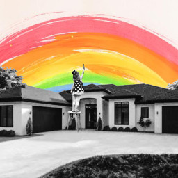 freetoedit rainbow house sky painting child composite