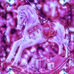 freetoedit christmas merrychristmas pink neon horse toy cute glitter magic kawaii sweet winter sparkle rockinghorse childhood fuschia retro vintage fantasy aesthetic cyber