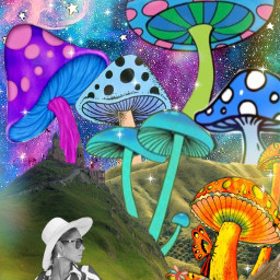 freetoedit trippy retro collage mushroom galaxy magazine