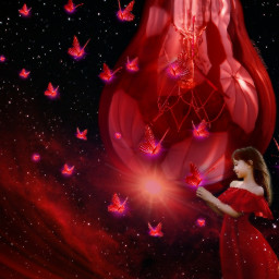 red cosmos magical stardust fantasy surreal imagination bombilla mariposas buterflies girls beautiful backgrounds wallpaper fondodepantalla freetoedit remixit