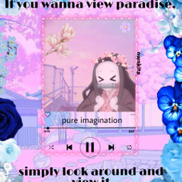 nezukokamado nezukochan aesthetic aesthetickawaii kawaiibackground pureimagination blueflowers play/stop music freetoedit play