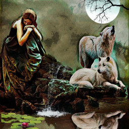 moon moonlight reflection reflections wolves wolf woman howlingwolf freetoedit local