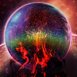 fire magicball planet earth universe magical fantasy surreal imagination picsarteffects doubleexposure picsartreplay freetoedit