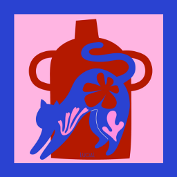 matissevibes cat blue pink red vase abstract