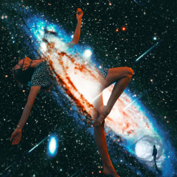 mastershotout editedwithpicsart myedit surrealart surrealedit outerspace planets woman meteor blackhole dancingwoman stars freetoedit