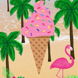 beach pink icecream flamingo palmtree flower ocean sky sand strawberryicecream sprinkles freetoedit challenge tropical summer2022 edit ircsummerdesign summerdesign #summerdesign