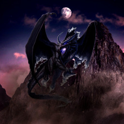dragon purple mountain moon night fierce smoke shadow light flying freetoedit